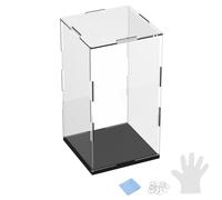 M METERXITY 1-Pack Acrylic Display Case, 5.9x5.9x9.8 Inch/15x15x25cm Acrylic Clear Display Case Box with Black Wooden Base for Collectibles, Dustproof Showcase [Black, Clear]