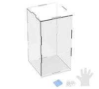 M METERXITY 1-Pack Acrylic Display Case, 5.9x5.9x9.8 Inch/15x15x25cm Acrylic Clear Display Case Box with Black Wooden Base for Collectibles, Dustproof Showcase [White, Clear]