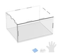 M METERXITY 1-Pack Acrylic Display Case, 7.9x5.9x3.9 Inch/20x15x10cm Acrylic Clear Display Case Box with Black Wooden Base for Collectibles, Dustproof Showcase [White, Clear]