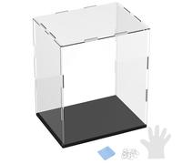 M METERXITY 1-Pack Acrylic Display Case, 7.9x5.9x9.8 Inch/20x15x25cm Acrylic Clear Display Case Box with Black Wooden Base for Collectibles, Dustproof Showcase [Black, Clear]