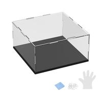 M METERXITY 1-Pack Acrylic Display Case, 7.9x7.9x3.9 Inch/20x20x10cm Acrylic Clear Display Case Box with Black Wooden Base for Collectibles, Dustproof Showcase [Black, Clear]