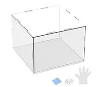 M METERXITY 1-Pack Acrylic Display Case, 7.9x7.9x5.9 Inch/20x20x15cm Acrylic Clear Display Case Box with Black Wooden Base for Collectibles, Dustproof Showcase [White, Clear]