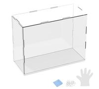 M METERXITY 1-Pack Acrylic Display Case, 9.8x3.9x7.9 Inch/25x10x20cm Acrylic Clear Display Case Box with Black Wooden Base for Collectibles, Dustproof Showcase [White, Clear]