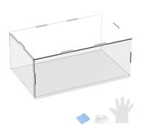 M METERXITY 1-Pack Acrylic Display Case, 9.8x5.9x3.9 Inch/25x15x10cm Acrylic Clear Display Case Box with Black Wooden Base for Collectibles, Dustproof Showcase [White, Clear]