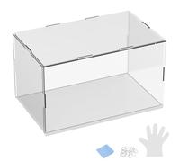 M METERXITY 1-Pack Acrylic Display Case, 9.8x5.9x5.9 Inch/25x15x15cm Acrylic Clear Display Case Box with Black Wooden Base for Collectibles, Dustproof Showcase [White, Clear]