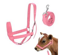 M METERXITY 1-Pack Adjustable Cattle Cow Calf Halter, 19.68"-23.62" Nylon Livestock Cow Halter with Leading Rope for Miniature Horse/Donkey/Goat/Cattle [Pink]