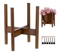 M METERXITY 1-Pack Bamboo Plant Stand, 9.84 Inch Fixed Size Pot Stand for Indoor Outdoor (Plant Not Included)/Big Pots/Garden/Patios, Mid Century Modern Flower Pot Holder [Brown]
