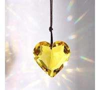 M METERXITY 1-Pack Colorful Garden Suncatchers with Chain Pendant Ornament, 1.7 Inch Hanging Crystals for Windows, Heart Glass Suncatcher for Indoor and Outdoor Decoration [Gold]