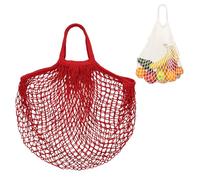 M METERXITY 1-Pack Cotton Mesh Bag, Reusable Washable Mesh Net String Grocery Bags, Reusable Produce Bags with Handle, Net Tote Bag for Fruits/Vegetables Shopping [Red, Short Handle]