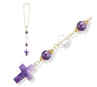 M METERXITY 1-Pack Crystal Cross for Car Mirror Hanging Sun Catcher Rearview Mirror Pendant Cross Crystal Decoration Charm for Car/Home/Christian/Party 8.7 Inch[Purple]