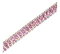 M METERXITY 1-Pack Crystal Rhinestone Close Chain Trim, 3 Rows 1 Yard Dress Embellishments, Sparkly Diamond Strips Applique Embellishment for Craft/Sewing/Wedding [Light Pink AB]