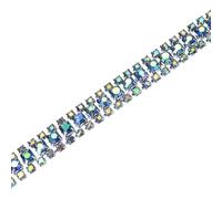M METERXITY 1-Pack Crystal Rhinestone Close Chain Trim, 3 Rows 1 Yard Dress Embellishments, Sparkly Diamond Strips Applique Embellishment for Craft/Sewing/Wedding [Light Blue AB]