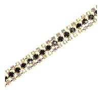 M METERXITY 1-Pack Crystal Rhinestone Close Chain Trim, 3 Rows 1 Yard Dress Embellishments, Sparkly Diamond Strips Applique Embellishment for Craft/Sewing/Wedding [Gold-Based AB Black]