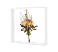 M METERXITY 1-Pack Dried Flower Frame, 12 x 12 Inch Double Acrylic Wooden Dried Flower Photo Floating Frame for Tabletop/DIY/Handicrafts [White]