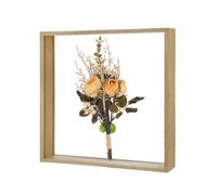 M METERXITY 1-Pack Dried Flower Frame, 12 x 12 Inch Double Acrylic Wooden Dried Flower Photo Floating Frame for Tabletop/DIY/Handicrafts [Wood Color]