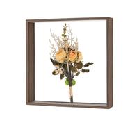 M METERXITY 1-Pack Dried Flower Frame, 12 x 12 Inch Double Acrylic Wooden Dried Flower Photo Floating Frame for Tabletop/DIY/Handicrafts [Coffee]