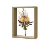 M METERXITY 1-Pack Dried Flower Frame, 6 x 8 Inch Double Acrylic Wooden Dried Flower Photo Floating Frame for Tabletop/DIY/Handicrafts [Wood Color]