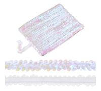 M METERXITY 1-Pack Elastic Sequins Trim, 11 Yards 0.8 Inch Flat Paillette Glitters Sequin Trim 2 Row Metallic Sequins Trim for Craft Sewing Trimming/Dress Embellish Headband [Fancy White]