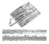 M METERXITY 1-Pack Elastic Sequins Trim, 11 Yards 0.8 Inch Flat Paillette Glitters Sequin Trim 2 Row Metallic Sequins Trim for Craft Sewing Trimming/Dress Embellish Headband [Silver]