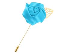 M METERXITY 1-Pack Flower Lapel Pins for Men, Golden Leaf Rose Boutonnieres Pin Groom Boutonnieres for Wedding/Dance/Party, Men Lapel Pins for Suits Satin Flower Corsage [Blue]