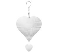 M METERXITY 1-Pack Hanging Wind Spinners, 11.4" 3D Stainless Steel Hanging Reflective Pinwheels for Patio/Yard/Outdoor, Garden Decor Windmill [Silver Tone, Heart]