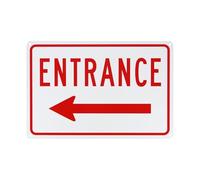 M METERXITY 1-Pack Left Arrow Entrance Sign 12x8 Inch Aluminum Reflective Enter Here Signs Rust Free Waterproof Entrance Signs for Business/Door[Red Letters On White Background]
