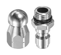 M METERXITY 1-Pack Sewer Jetter Nozzle Stainless Steel, High-Pressure Drain Jetter Button Hose Nozzle, G1/4 1 Front Jet+ 3 Rear Jets for Drain/Hair/Pipe Unclogging