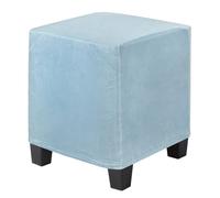 M METERXITY 1-Pack Square Ottoman Cover, (15-18) x(13-18) x(13-18) Inch Stretchable Velvet Fabric Ottoman Slipcover Footstool Foot Rest Protector with Elastic Bottom[Light Blue]