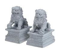 M METERXITY 1 Pair Fu Dogs Statues, 3.5" H Stone Guard Lion Statues Guard Against Evil Energy Chinese Feng Shui Decor for Living Rooms/Desks/Bedrooms/Miniature Landscapes [Marble]