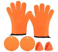 M METERXITY 1-Pair Silicone Gloves Heat Resistant, Non-Slip Grilling Gloves for BBQ/Oven, High Heat Oven Mitts with Trivet Mats and Pinch Grips [27.5cm, Orange]