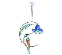 M METERXITY 1-Pcs Hummingbird Suncatcher Window Hanging, Stained Glass Hummingbird Suncatcher with Flowers for Window Hanging/Home/Garden Decor, Bird Decor [Colorful-2]