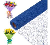 M METERXITY 1-Roll Jacquard Net Mesh Flower Wrapping Paper, 180 Inch x 19.7 Inch, Dark Blue