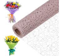 M METERXITY 1-Roll Jacquard Net Mesh Flower Wrapping Paper,180 Inch x 19.7 Inch Flower Bouquet Wrapping Paper for Packaging Fresh Flower/Wedding/Valentine's Day [Khaki]