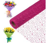 M METERXITY 1-Roll Jacquard Net Mesh Flower Wrapping Paper,180 Inch x 19.7 Inch Flower Bouquet Wrapping Paper for Packaging Fresh Flower/Wedding/Valentine's Day [Rose Red]