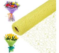 M METERXITY 1-Roll Jacquard Net Mesh Flower Wrapping Paper, 180 Inch x 19.7 Inch, Yellow, Multi-purpose, Celebratory Occasions