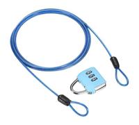 M METERXITY 1-Set Security Cable Lock with 3 Digit Combination Lock, 6.56FT PVC Coated Steel Luggage Lock Wire Rope for Luggage Suitcase/Outdoor Travel/Bike, Double Loop Cable [Blue]