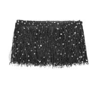 M METERXITY 1 Yard Sequin Tassel Fringe Trim 4 in Sparkling Polyester Fringe Trim Ribbon Boho Lace Sewing Trimming for Latin Dress/Skirt/DIY Sewing Crafts [Black]
