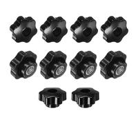 M METERXITY 10-Pack 6 Star Knobs, M12 Female Thread 48mm Hexagon Head Through Hole Clamping Grip Handles for Machinery/Electronic/Woodworking, Steel Screw-On Threaded Knob [Black]