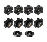 M METERXITY 10-Pack 6 Star Knobs, M4 Female Thread 25mm Hexagon Head Through Hole Clamping Grip Handles for Machinery/Electronic/Woodworking, Brass Screw-On Threaded Knob [Black]