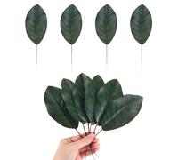 M METERXITY 10-Pack Artificial Magnolia Leaves, Fake Green Leaf with Stems for DIY Flower Garland/Wedding Decoration/Bookmark/Wreaths, Faux Magnolia Leaves [6.3x19.5cm, Green]