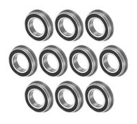 M METERXITY 10-Pack F6801-2RS Flanged Ball Bearing, 12 x 21 x 5mm Double Rubber Shielded Chrome Steel (GCr15) Flange Rip Bearings for Wheelbarrow/Printer/Fax Machines/Power Tools