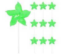 M METERXITY 10-Pack Five Blades Rainbow Pinwheels, 9.4 Inch Plastic Wind Spinners Outdoor Flower Windmill for Party Decorations/Yard/Garden, Toy Wind Spinners [Green]