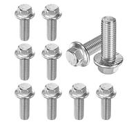 M METERXITY 10 Pack Flanged Hex Head Bolts, M12 x 35mm 304 Stainless Steel External Hex Drive Screws, Metric Fully Threaded Screw for Furniture Car DIY Project [Silver Tone]