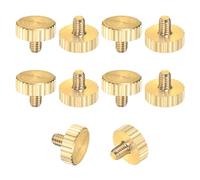 M METERXITY 10-Pack Knurled Thumb Screws, M3x4mm Solid Brass Flat Head Fully Threaded Knobs Bolts Fasteners W Grip for Electronic/Equipment/Industry/Home, Thumbscrew Threaded Knurled Tip