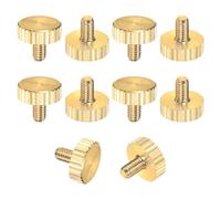 M METERXITY 10-Pack Knurled Thumb Screws, M3x5mm Solid Brass Flat Head Fully Threaded Knobs Bolts Fasteners W Grip for Electronic/Equipment/Industry/Home, Thumbscrew Threaded Knurled Tip