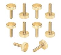 M METERXITY 10-Pack Knurled Thumb Screws, M4x14mm Solid Brass Flat Head Fully Threaded Knobs Bolts Fasteners W Grip for Electronic/Equipment/Industry/Home, Thumbscrew Threaded Knurled Tip