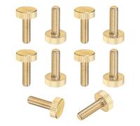 M METERXITY 10-Pack Knurled Thumb Screws, M5x16mm Solid Brass Flat Head Fully Threaded Knobs Bolts Fasteners W Grip for Electronic/Equipment/Industry/Home, Thumbscrew Threaded Knurled Tip