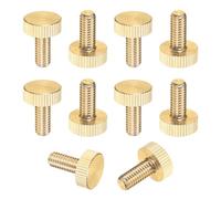 M METERXITY 10-Pack Knurled Thumb Screws, M6x14mm Solid Brass Flat Head Fully Threaded Knobs Bolts Fasteners W Grip for Electronic/Equipment/Industry/Home, Thumbscrew Threaded Knurled Tip