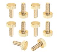 M METERXITY 10-Pack Knurled Thumb Screws, M6x16mm Solid Brass Flat Head Fully Threaded Knobs Bolts Fasteners W Grip for Electronic/Equipment/Industry/Home, Thumbscrew Threaded Knurled Tip