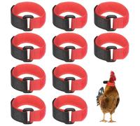 M METERXITY 10-Pack Rooster Collars, 8.07" x 0.79" Adjustable Soft Polyester Anti-Noise Neck Belt for Chickens and Poultry Birds, Noise Control Collar [Red]